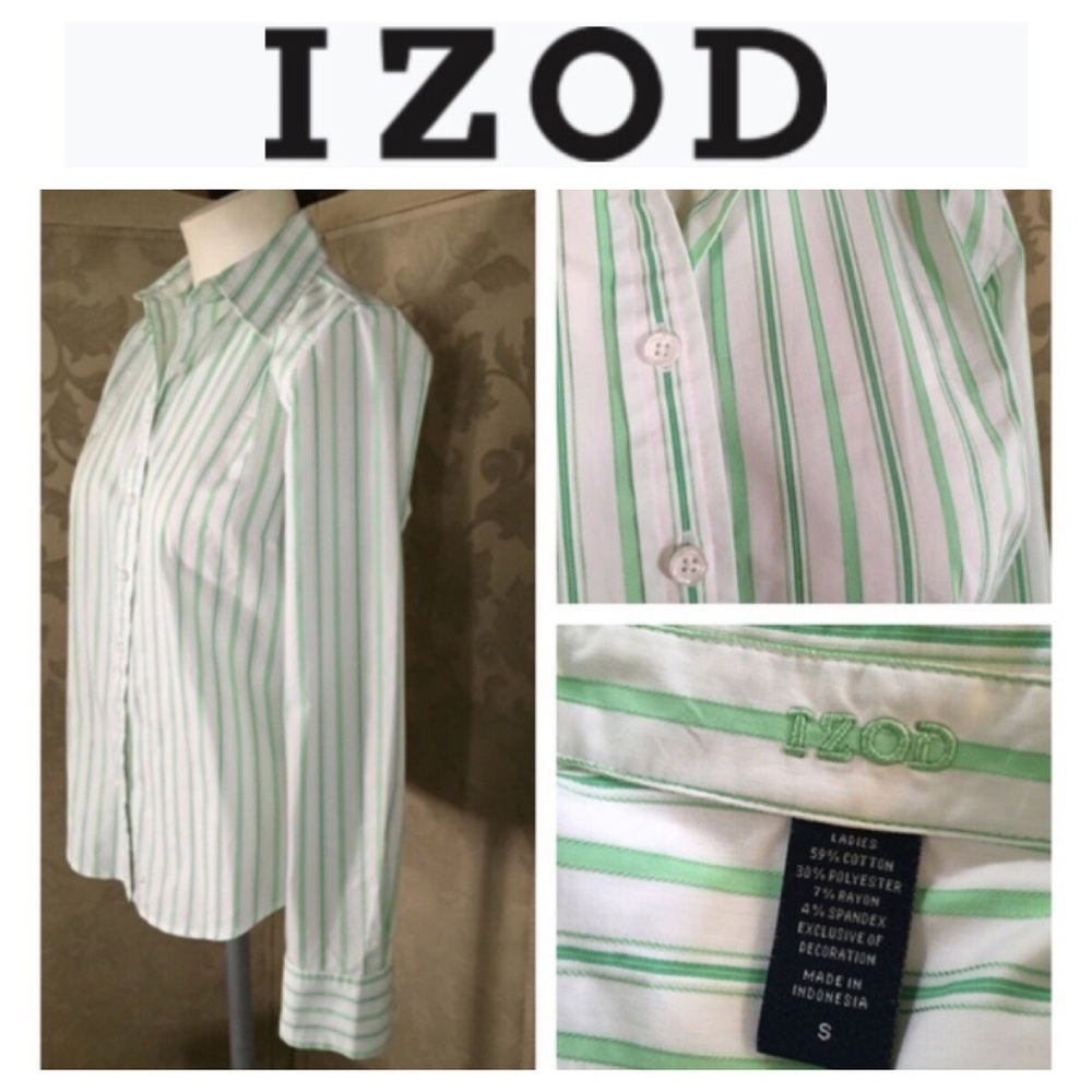 IZOD White & Green Striped Shirt - Picture 2 of 5